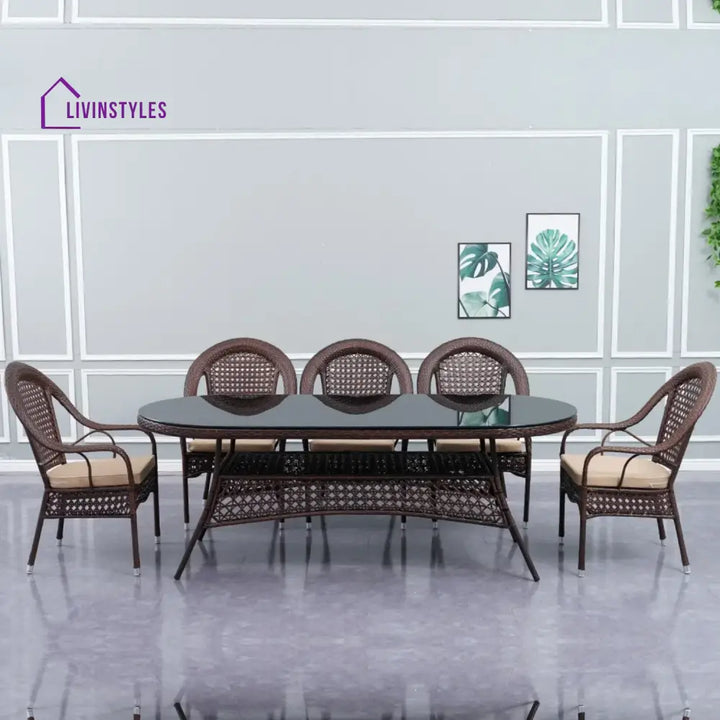 Ghazal Outdoor All-Weather Resistant Rattan Wicker 7-Piece Dining Set - Dining Set