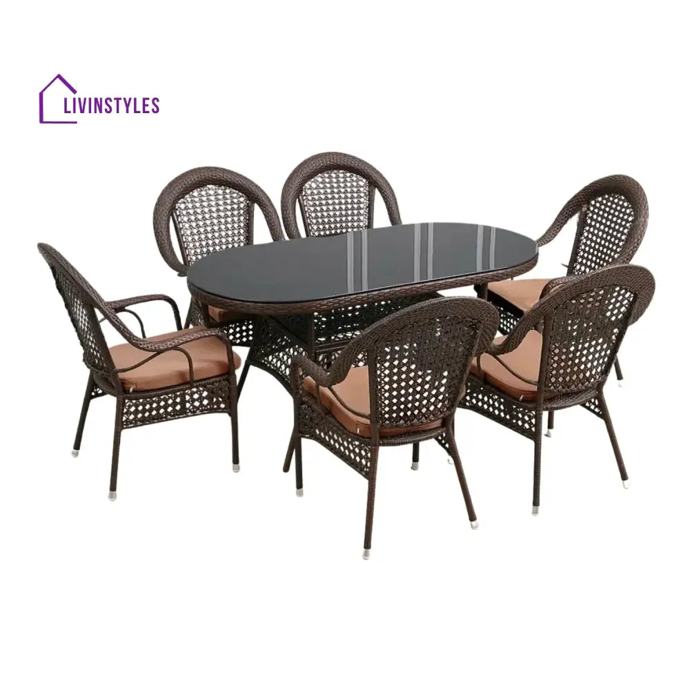 Ghazal Outdoor All-Weather Resistant Rattan Wicker 7-Piece Dining Set - Dining Set