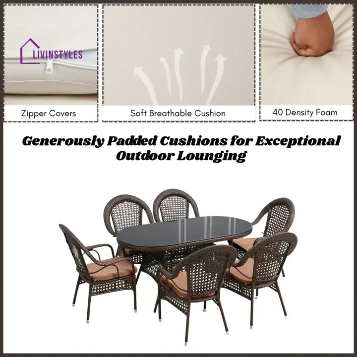 Ghazal Outdoor All-Weather Resistant Rattan Wicker 7-Piece Dining Set - Dining Set
