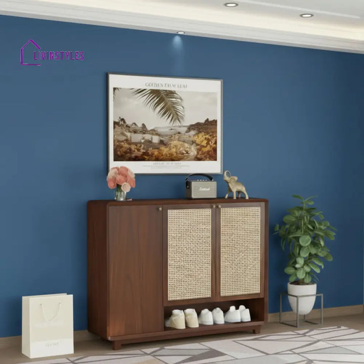 Giahan Acacia Wood Cane Shoe Rack