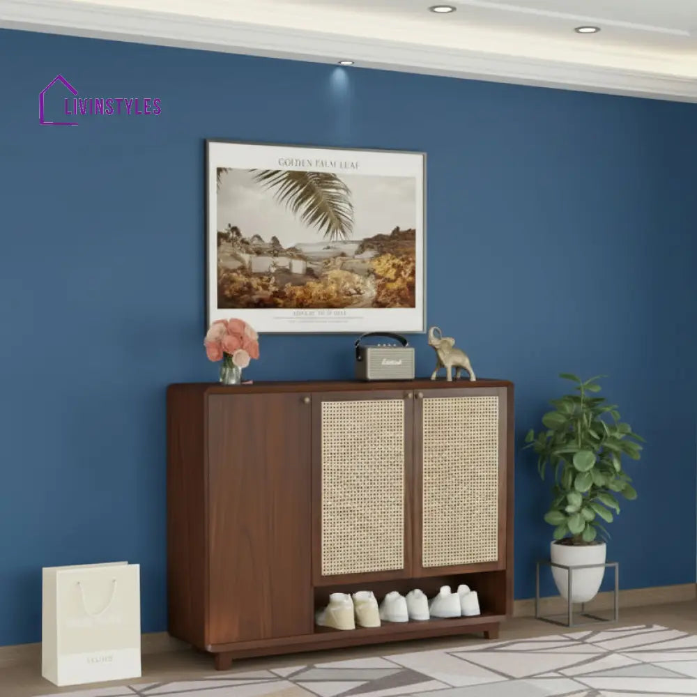 Giahan Acacia Wood Cane Shoe Rack