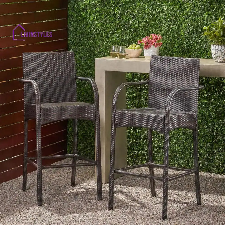 Gian Outdoor Patio Bar Chair 2 Chairs For Balcony (Brown) - Bar Sets