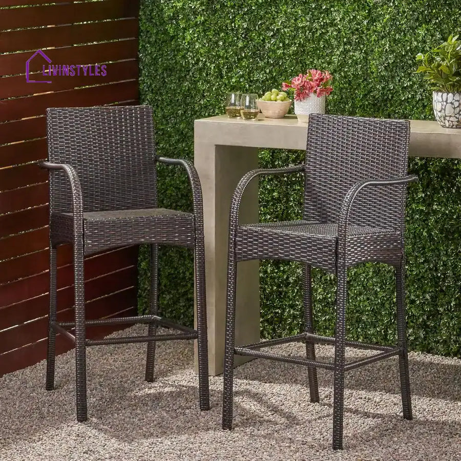 Gian Outdoor Patio Bar Chair 2 Chairs For Balcony (Brown) - Bar Sets