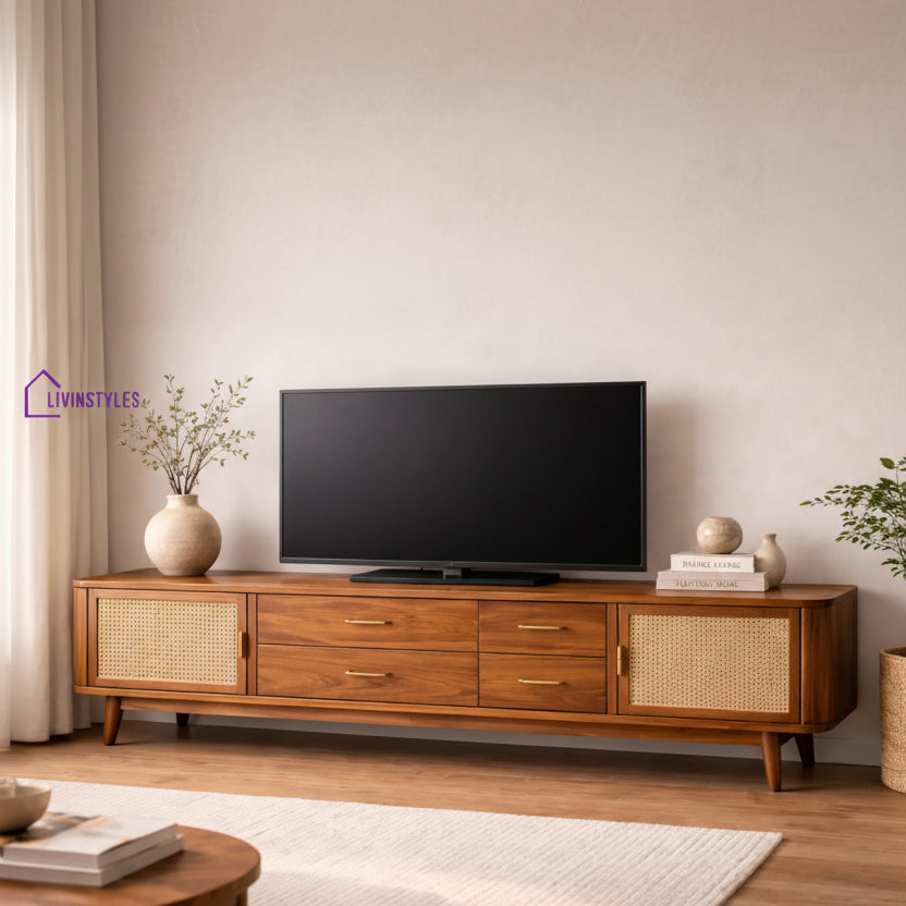 Giang Premium Solid Wood TV Unit with Cane Panel Cabinet