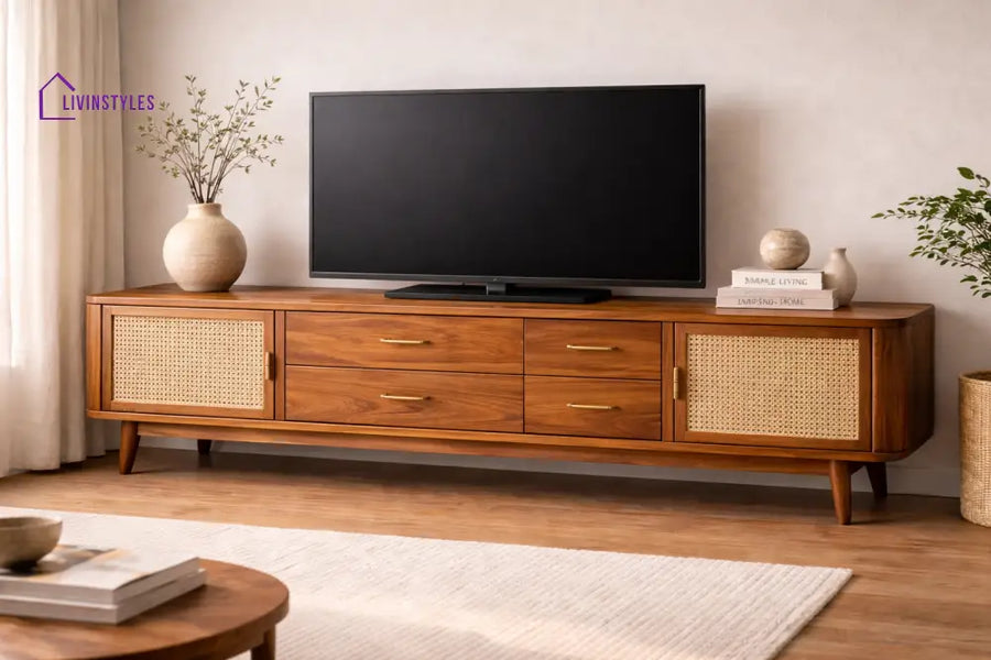 Giang Premium Solid Wood TV Unit with Cane Panel Cabinet
