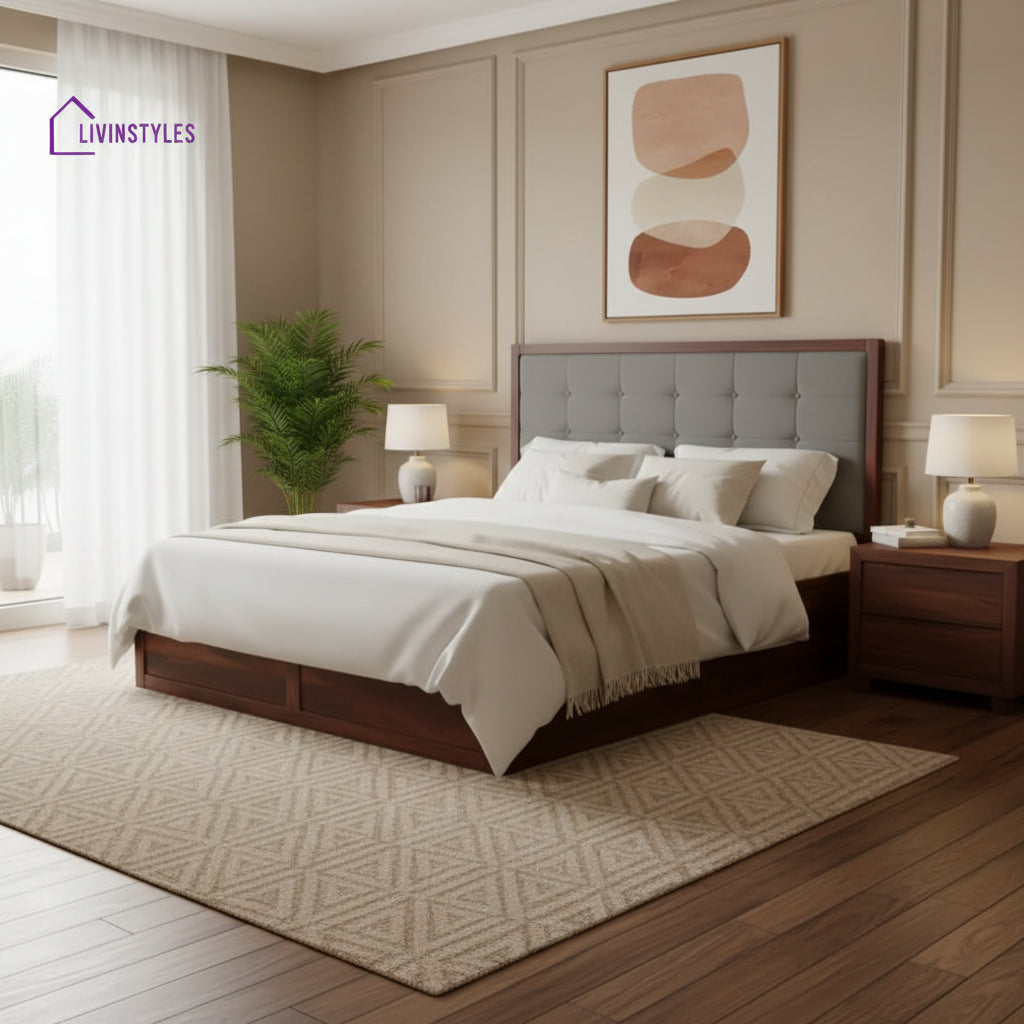 Giang Sheesham Wood Bed with Box Storage King Size - Grey