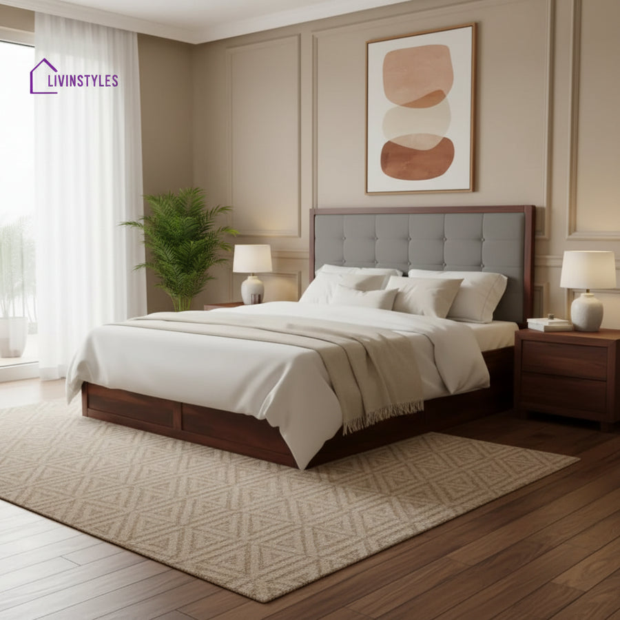 Giang Sheesham Wood Bed with Box Storage King Size - Grey