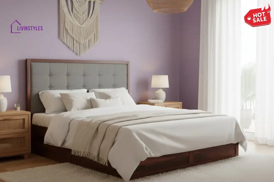 Giang Sheesham Wood Bed with Box Storage King Size - Grey
