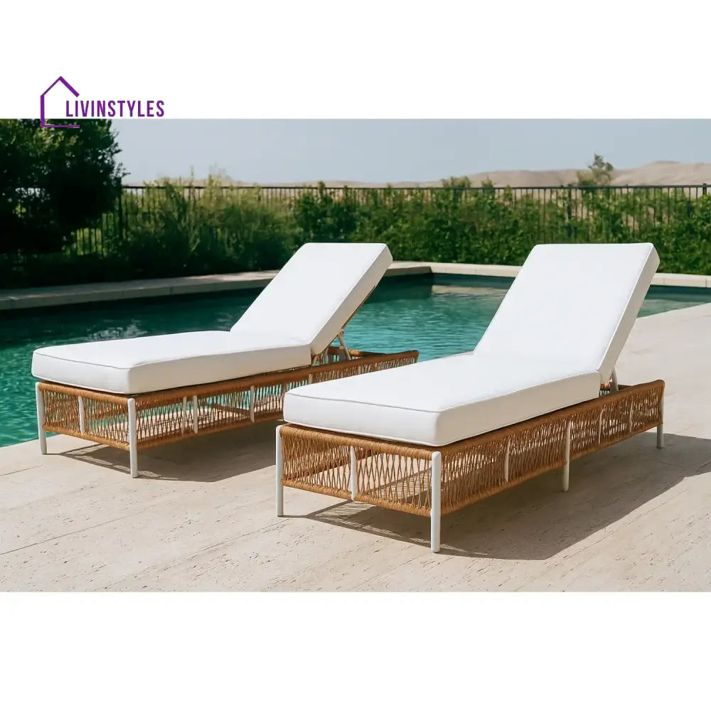 Giavanna Outdoor Rope Lounge Chairs Set of 2 with Thick Cushions - Lounger Set