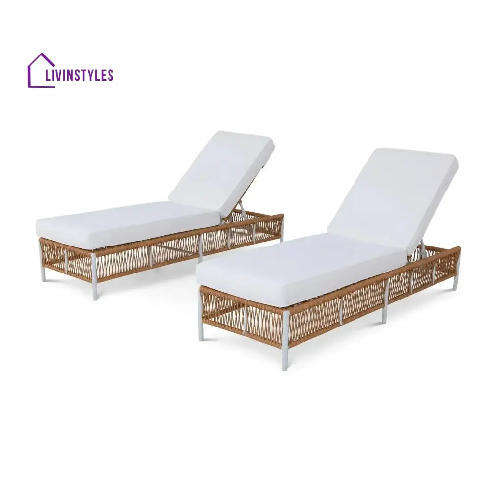 Giavanna Outdoor Rope Lounge Chairs Set of 2 with Thick Cushions - Lounger Set