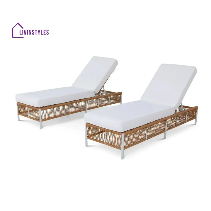 Giavanna Outdoor Rope Lounge Chairs Set of 2 with Thick Cushions - Lounger Set