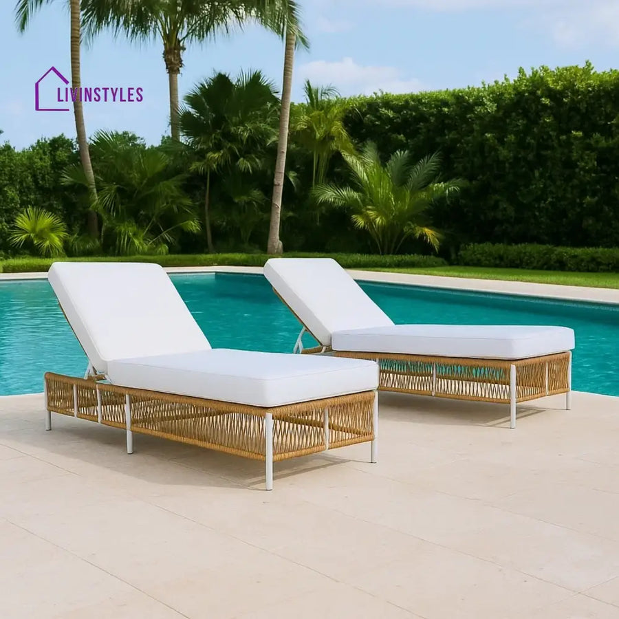 Giavanna Outdoor Rope Lounge Chairs Set of 2 with Thick Cushions - Lounger Set