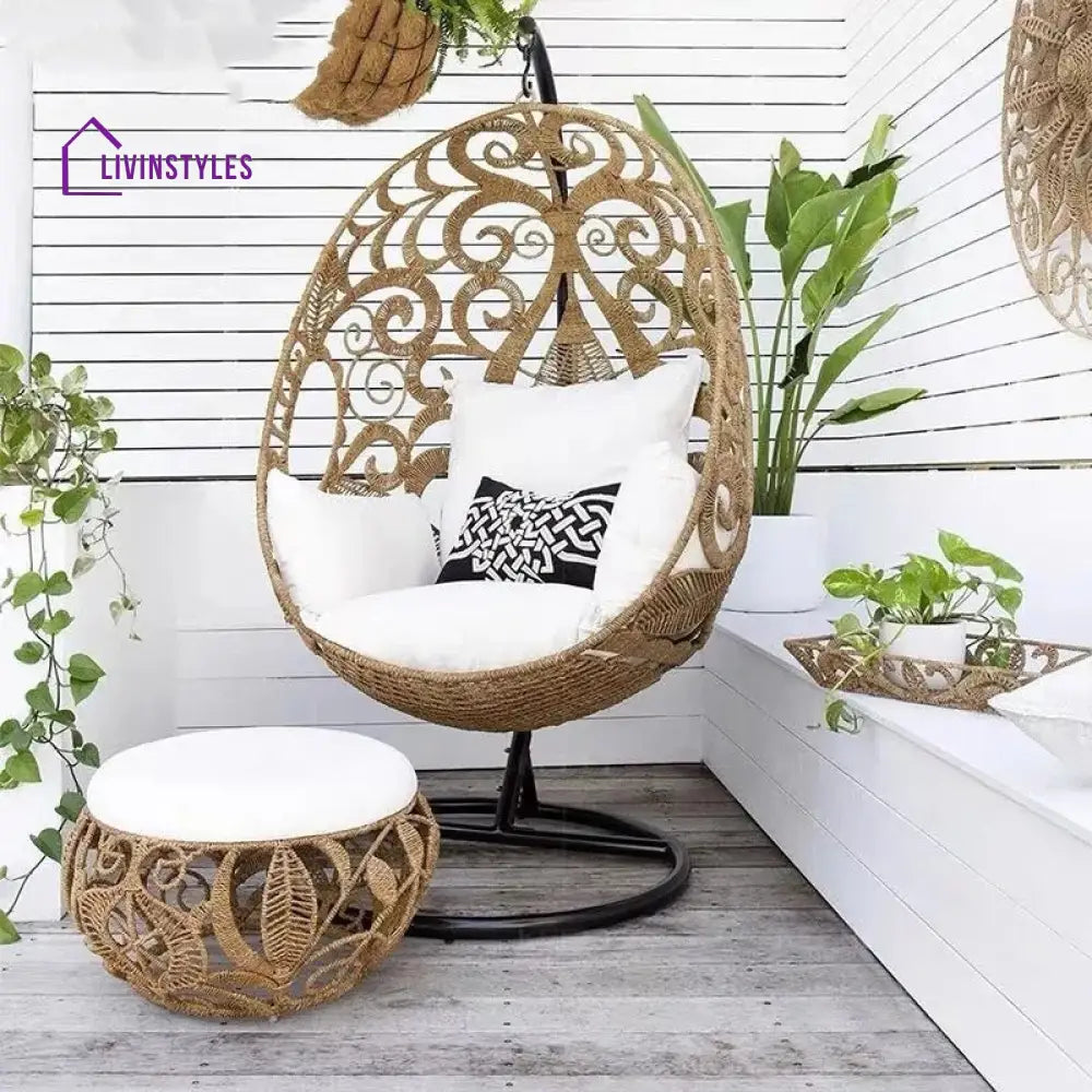 Gibson Single Seater Hanging Swing With Stand For Balcony Garden (Tan) - Swings