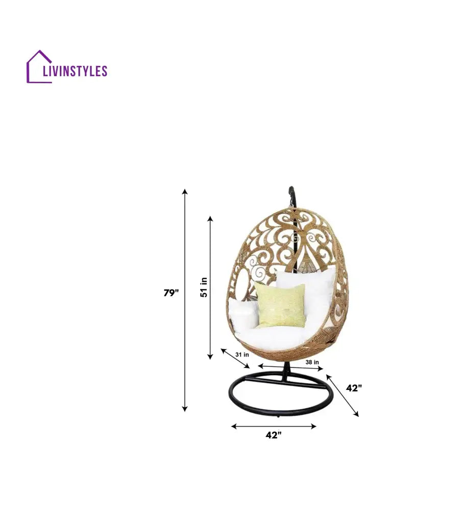 Gibson Single Seater Hanging Swing With Stand For Balcony Garden (Tan) - Swings
