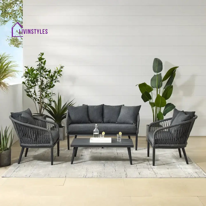 Gino Outdoor Sofa Set 2 Seater 2 Single seater and 1 Center Table (Dark Grey) Braided & Rope - Sofa Sets