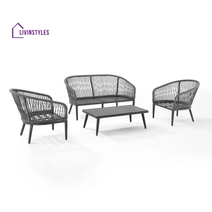 Gino Outdoor Sofa Set 2 Seater 2 Single seater and 1 Center Table (Dark Grey) Braided & Rope - Sofa Sets