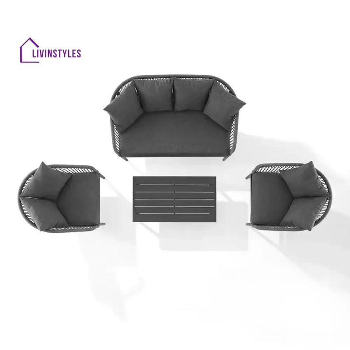 Gino Outdoor Sofa Set 2 Seater 2 Single seater and 1 Center Table (Dark Grey) Braided & Rope - Sofa Sets