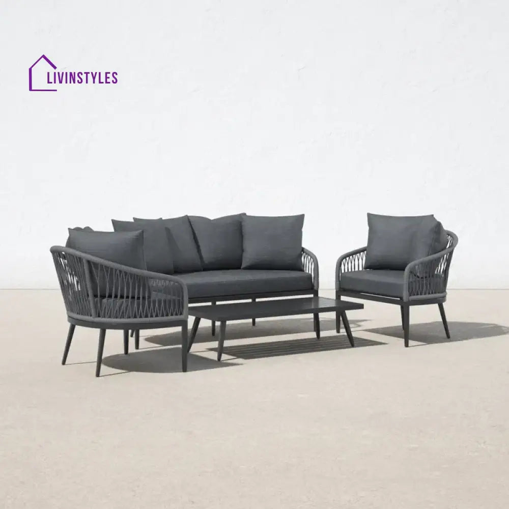 Gino Outdoor Sofa Set 2 Seater 2 Single seater and 1 Center Table (Dark Grey) Braided & Rope - Sofa Sets