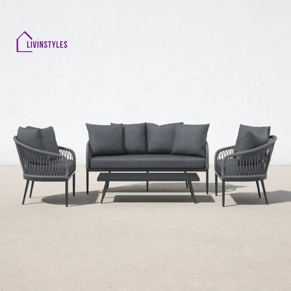 Gino Outdoor Sofa Set 2 Seater 2 Single seater and 1 Center Table (Dark Grey) Braided & Rope - Sofa Sets