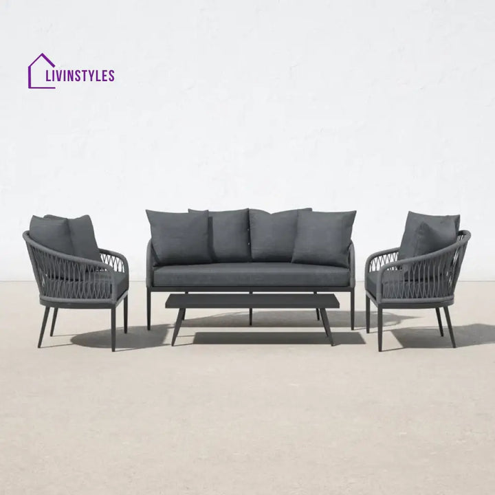 Gino Outdoor Sofa Set 2 Seater 2 Single seater and 1 Center Table (Dark Grey) Braided & Rope - Sofa Sets