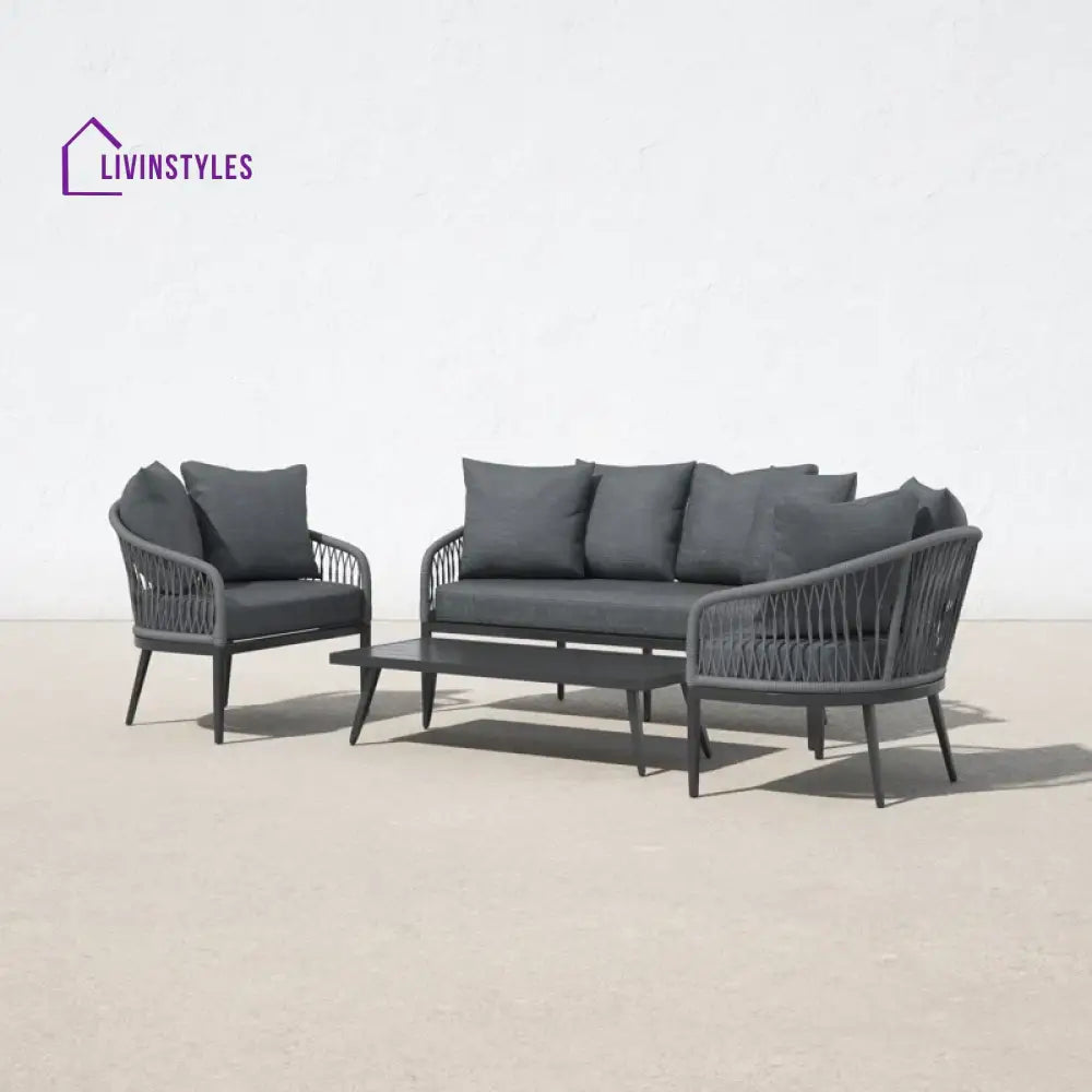 Gino Outdoor Sofa Set 2 Seater 2 Single seater and 1 Center Table (Dark Grey) Braided & Rope - Sofa Sets