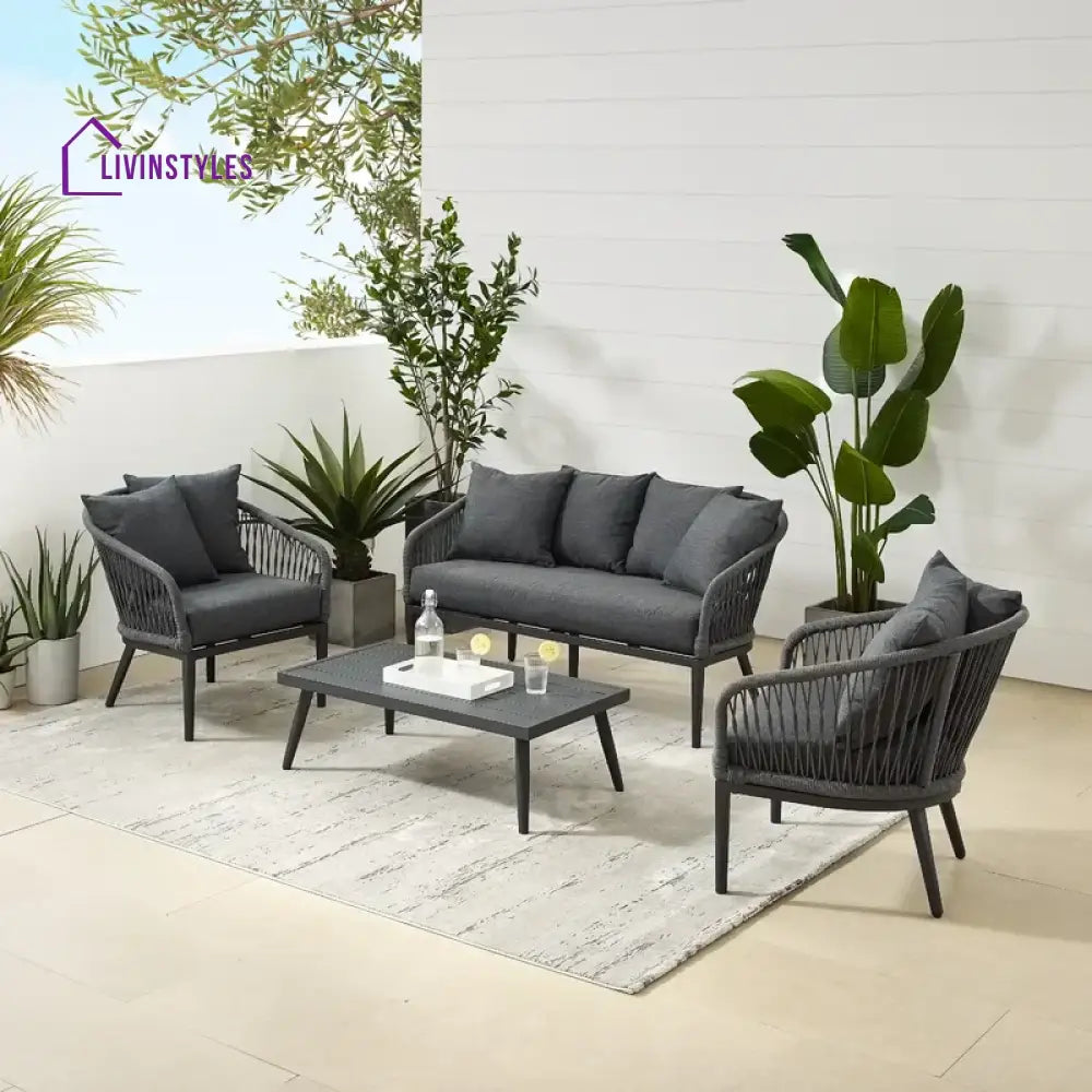 Gino Outdoor Sofa Set 2 Seater 2 Single seater and 1 Center Table (Dark Grey) Braided & Rope - Sofa Sets
