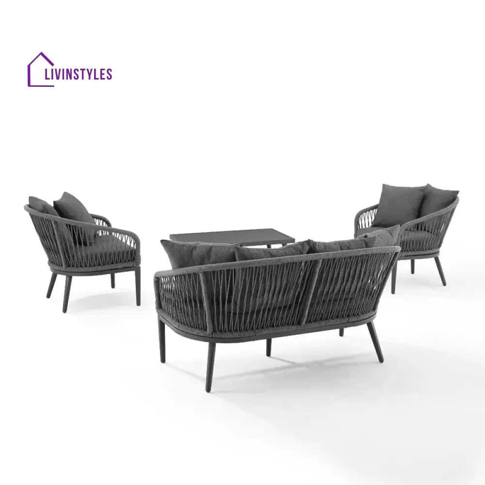 Gino Outdoor Sofa Set 2 Seater 2 Single seater and 1 Center Table (Dark Grey) Braided & Rope - Sofa Sets