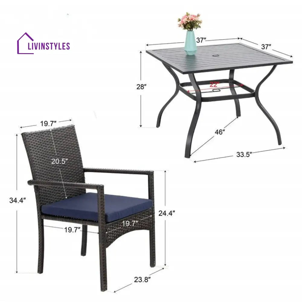 Giordano Outdoor Patio Dining Set 4 Chairs and 1 Table (Black) - Dining sets