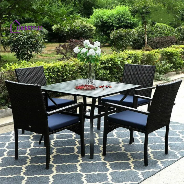 Giordano Outdoor Patio Dining Set 4 Chairs and 1 Table (Black) - Dining sets
