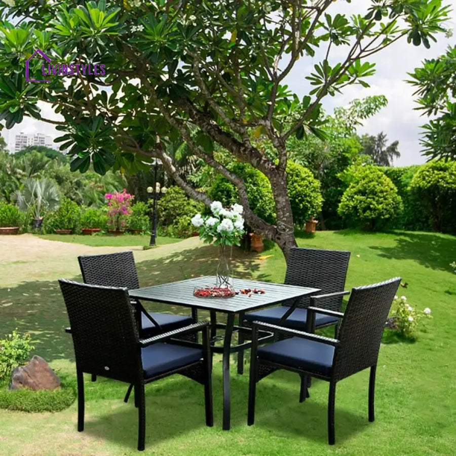 Giordano Outdoor Patio Dining Set 4 Chairs and 1 Table (Black) - Dining sets