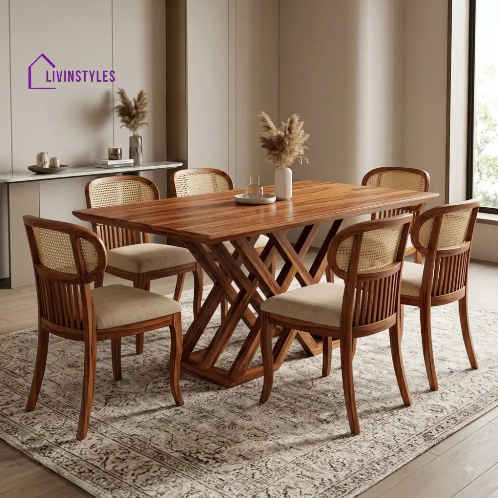 Girija Premium Wooden 6 Seater Dining Table Set