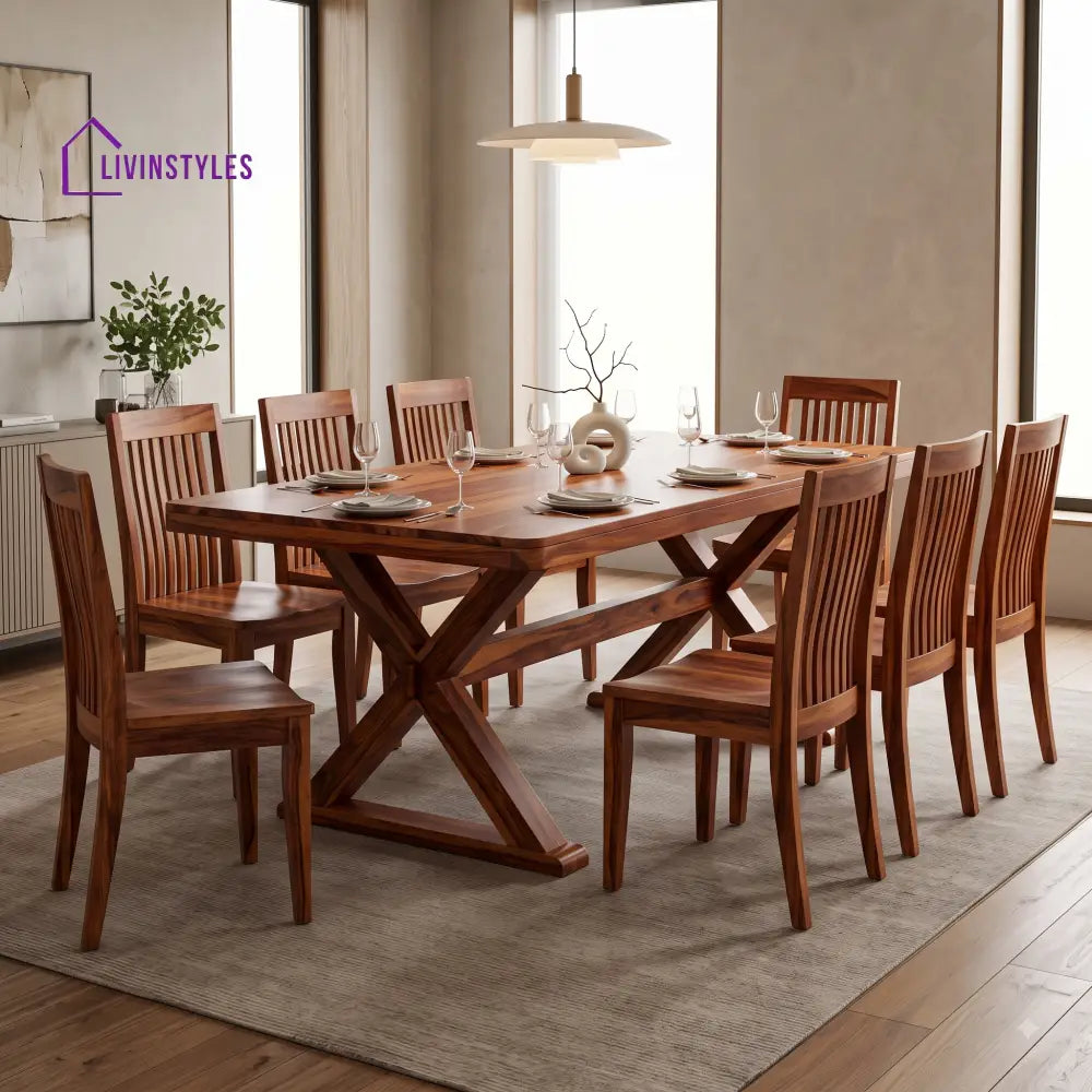 Girish Premium Solid Wood 8 Seater Dining Table Set