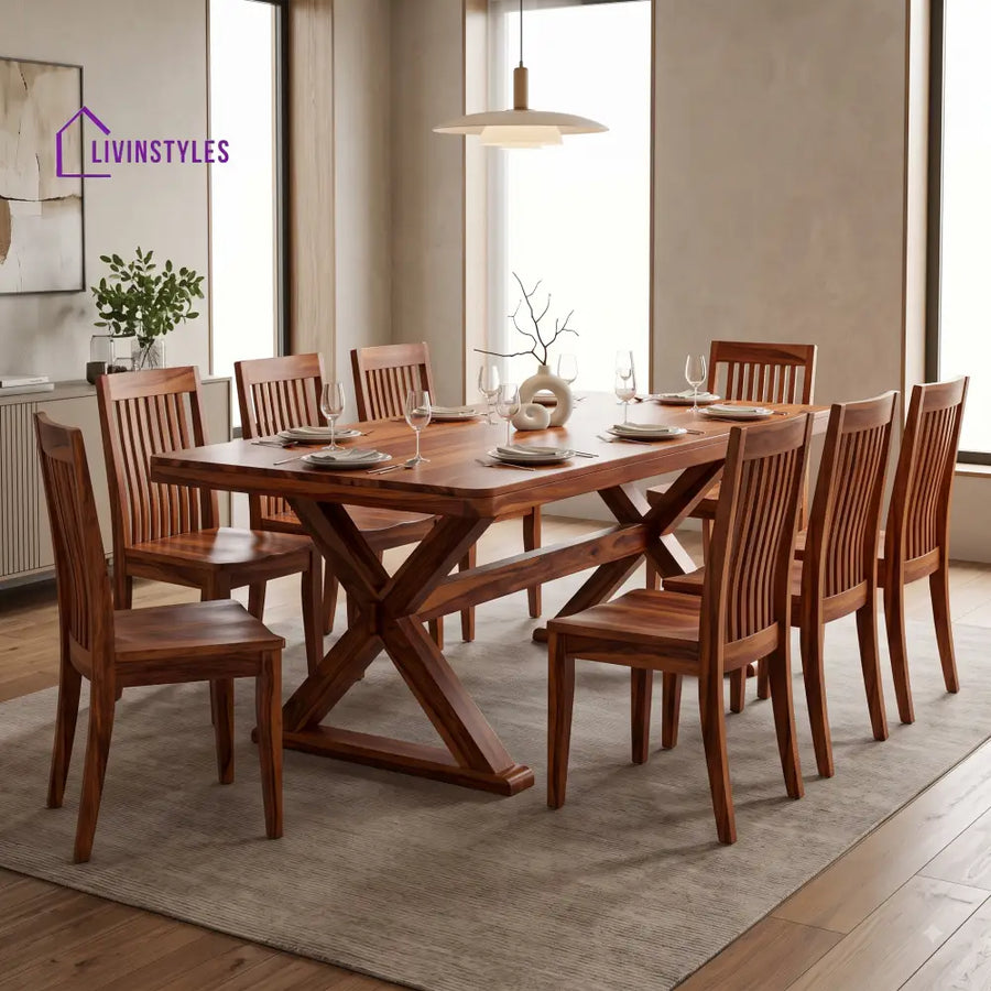 Girish Premium Solid Wood 8 Seater Dining Table Set