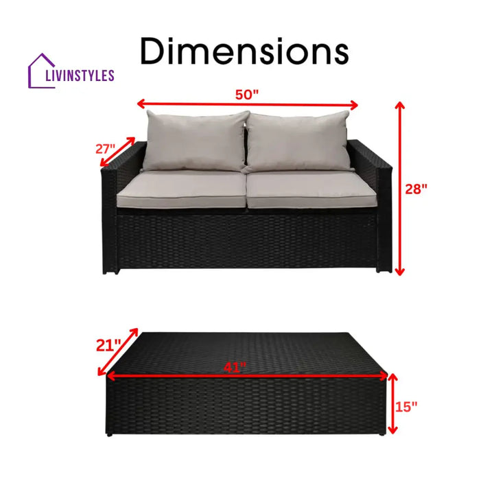 Girolamo Outdoor Sofa Set 2 Seater and 1 Center Table (Black + Beige) - Sofa Sets