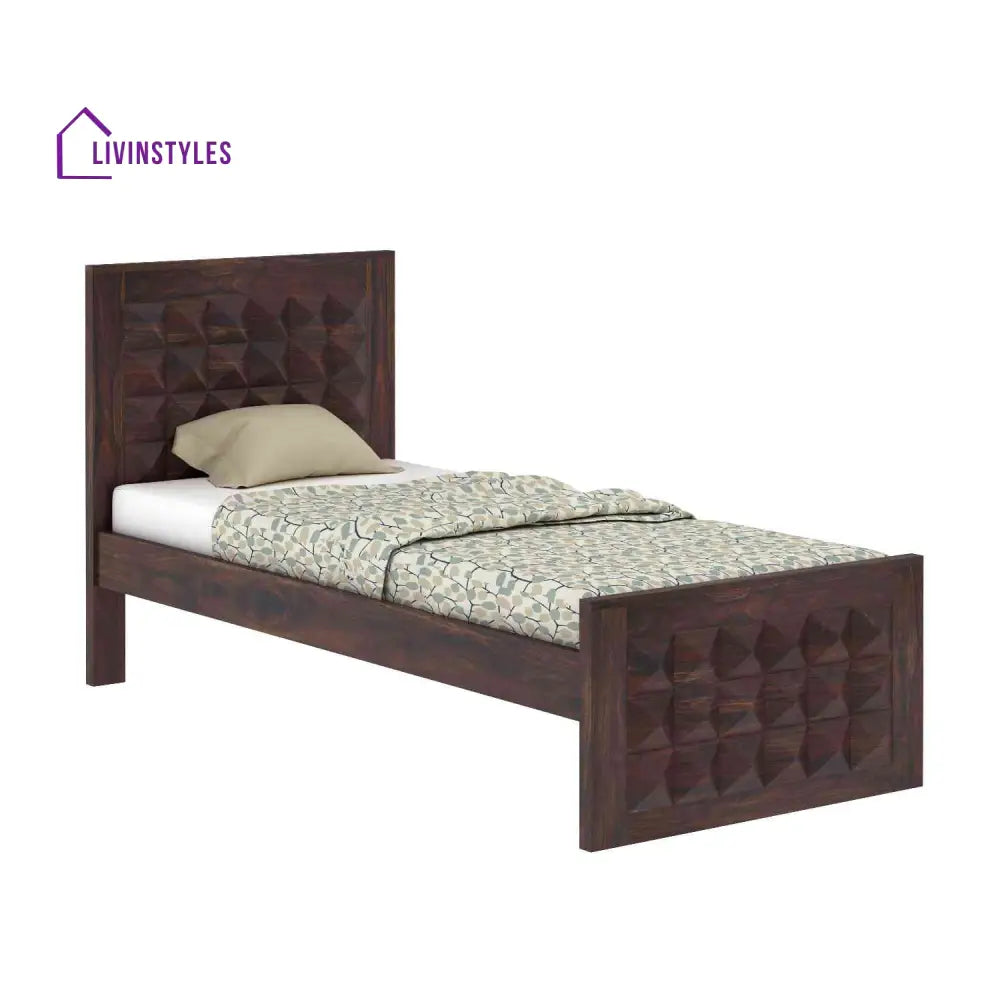 Gisela Solid Sheesham Wood Single Bed Without Storage (Walnut Finish) Bed