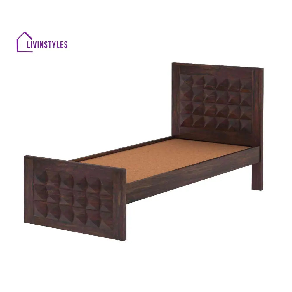 Gisela Solid Sheesham Wood Single Bed Without Storage (Walnut Finish) Bed