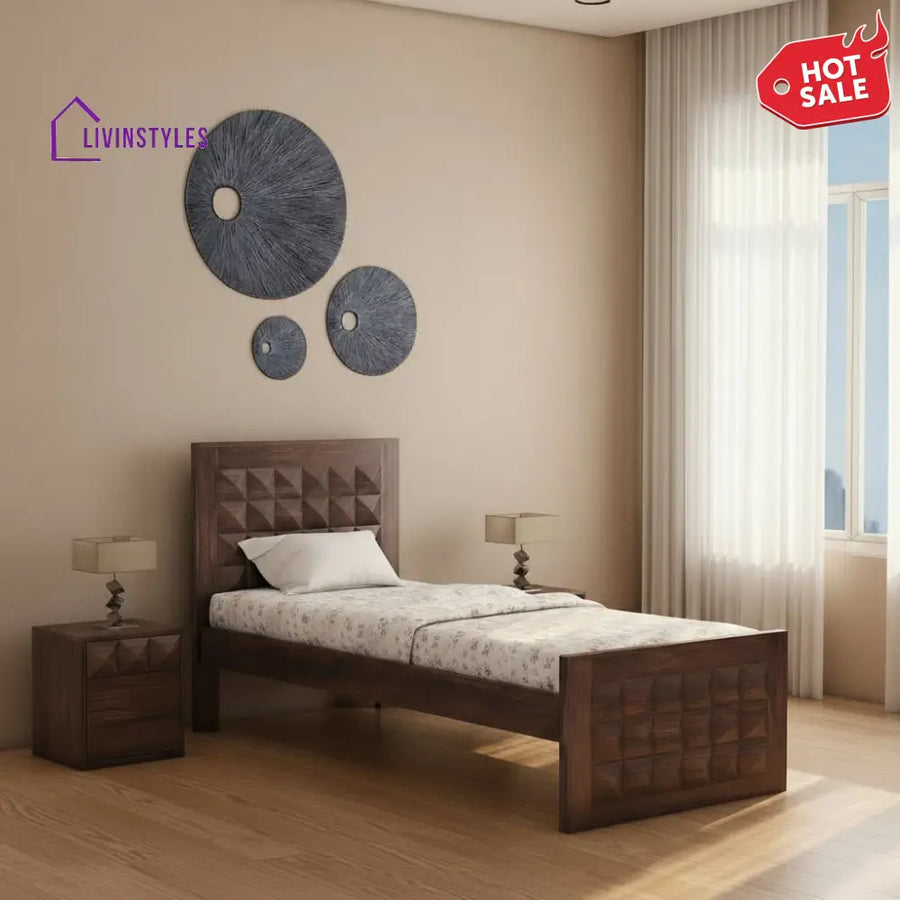 Gisela Solid Sheesham Wood Single Bed Without Storage (Walnut Finish) Bed