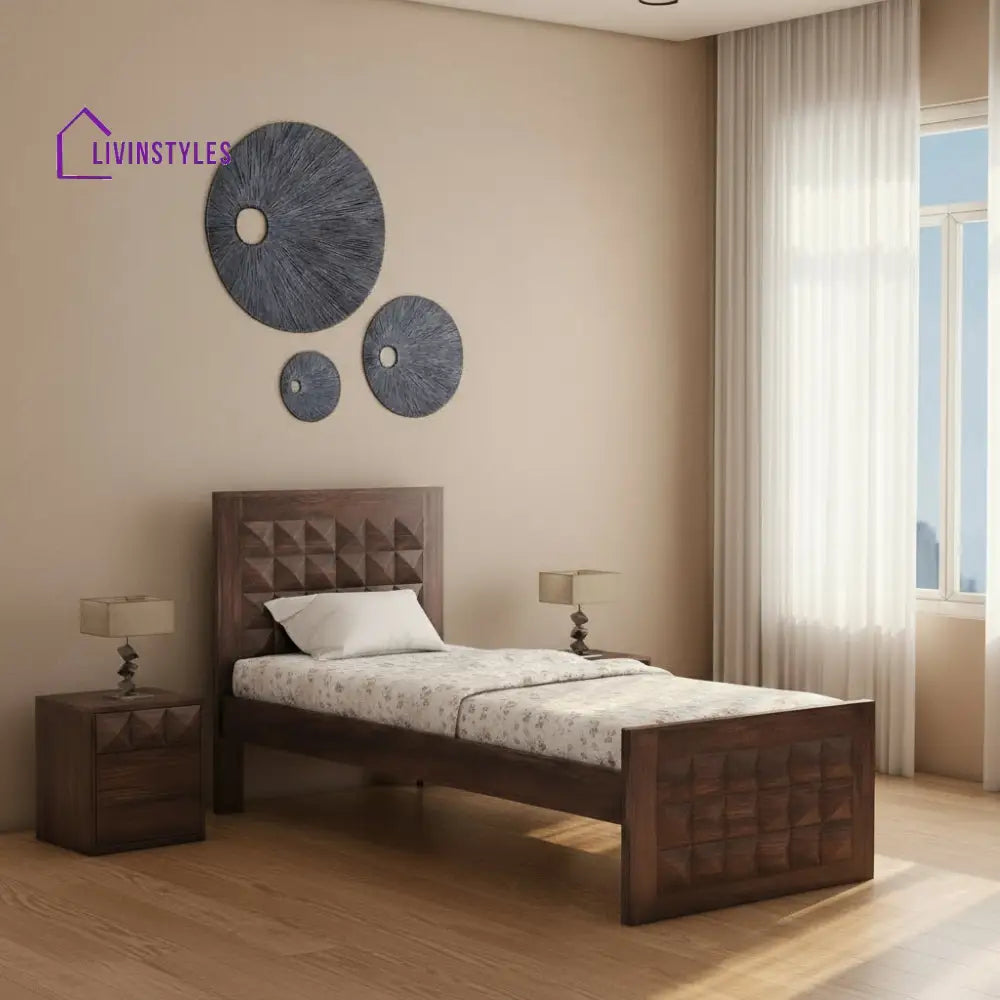 Gisela Solid Sheesham Wood Single Bed Without Storage (Walnut Finish) Bed