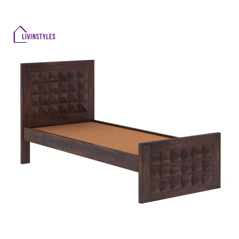 Gisela Solid Sheesham Wood Single Bed Without Storage (Walnut Finish) Bed
