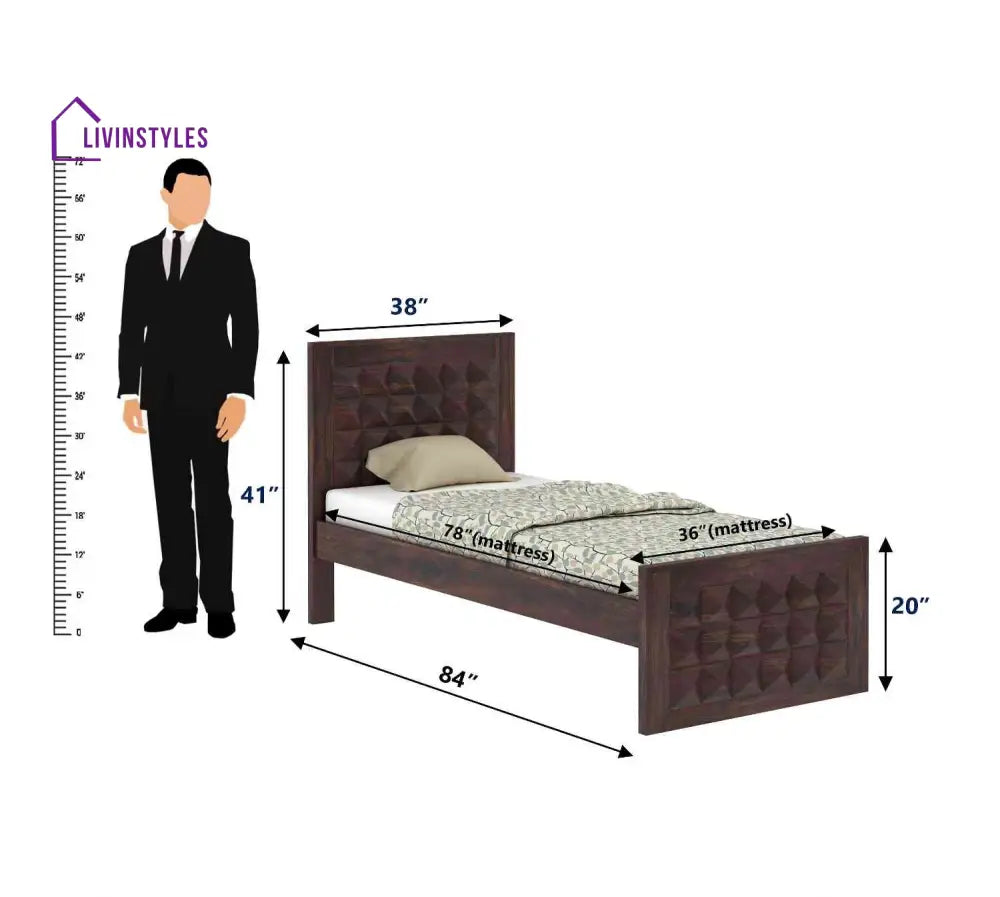 Gisela Solid Sheesham Wood Single Bed Without Storage (Walnut Finish) Bed