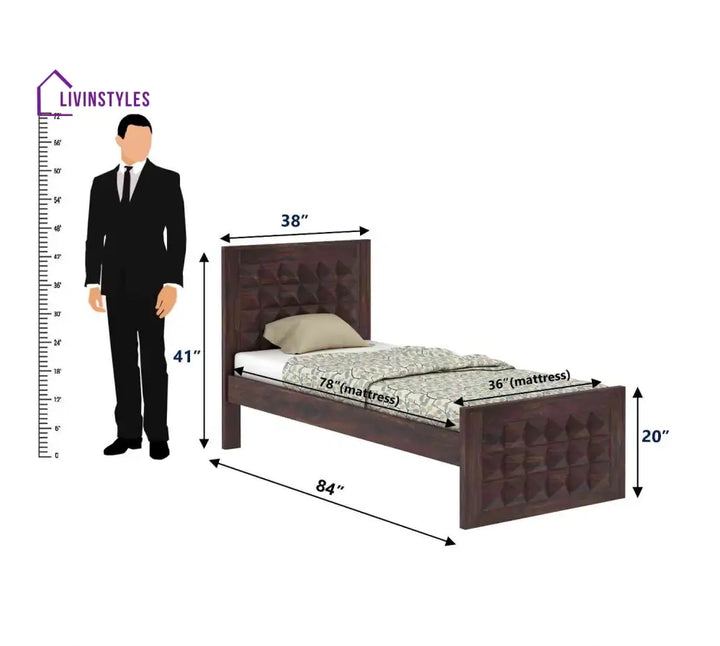 Gisela Solid Sheesham Wood Single Bed Without Storage (Walnut Finish) Bed