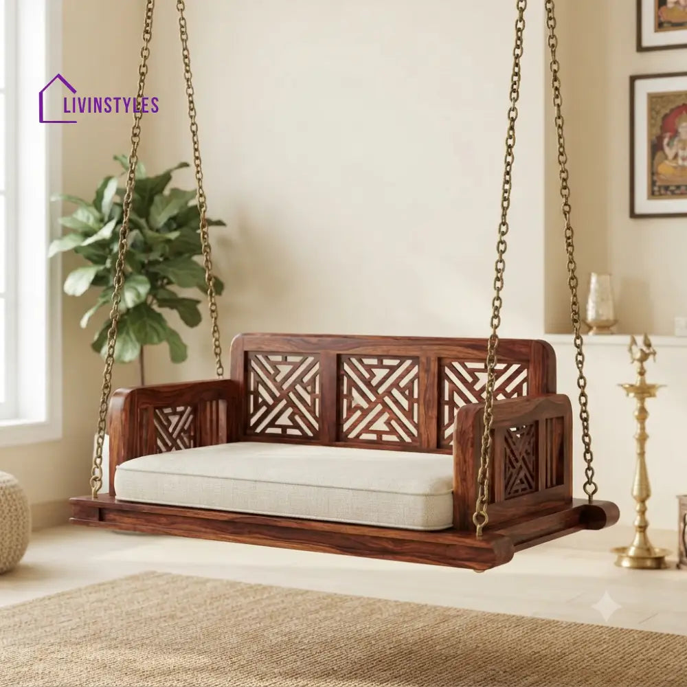 Gisèle 2 Seater Wooden Swing for Home | Wooden Jhula for home
