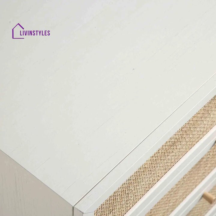 Frances Woven Rattan Tall Chest of 4 Drawers White Chest of Drawers