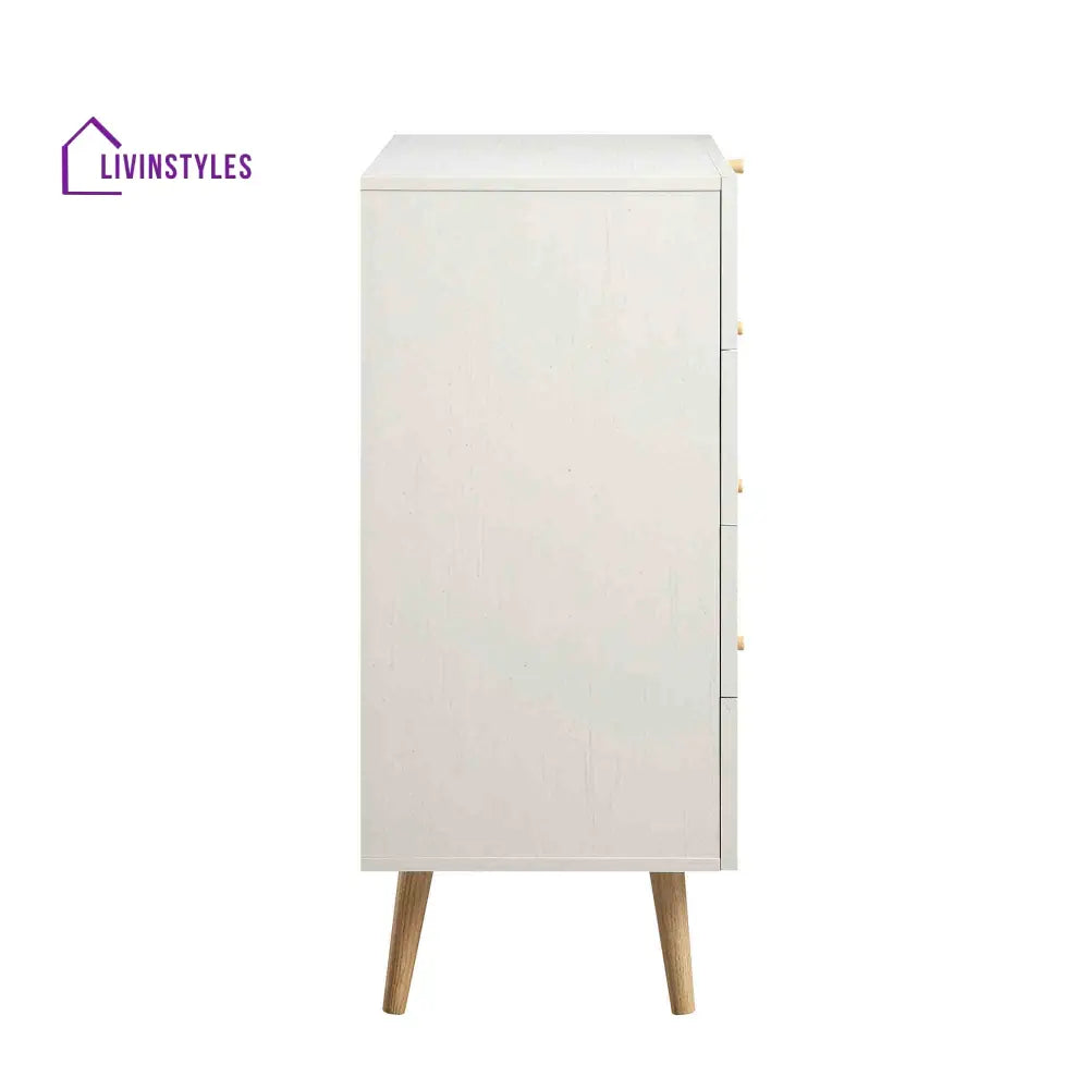 Frances Woven Rattan Tall Chest of 4 Drawers White Chest of Drawers