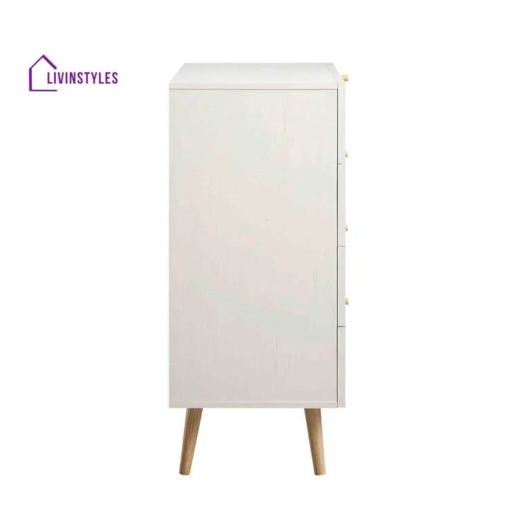 Frances Woven Rattan Tall Chest of 4 Drawers White Chest of Drawers