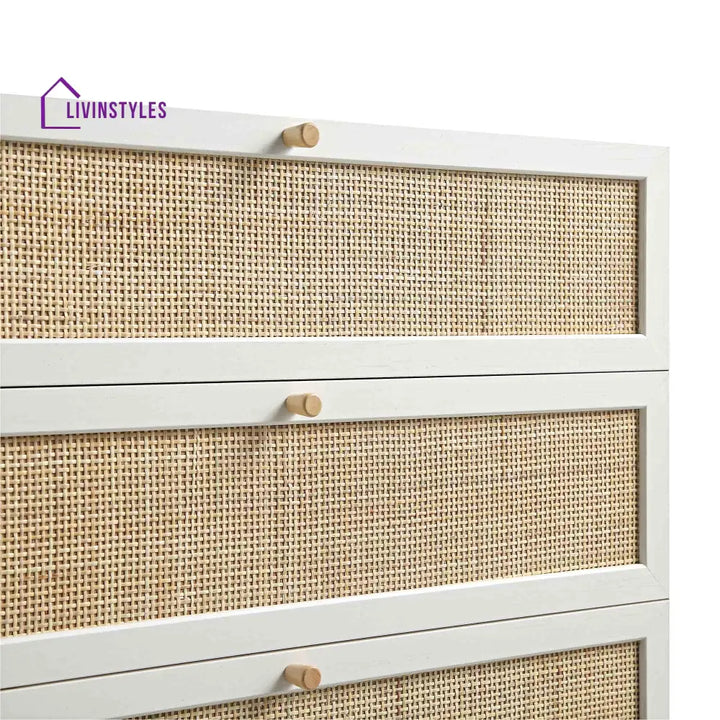 Frances Woven Rattan Tall Chest of 4 Drawers White Chest of Drawers