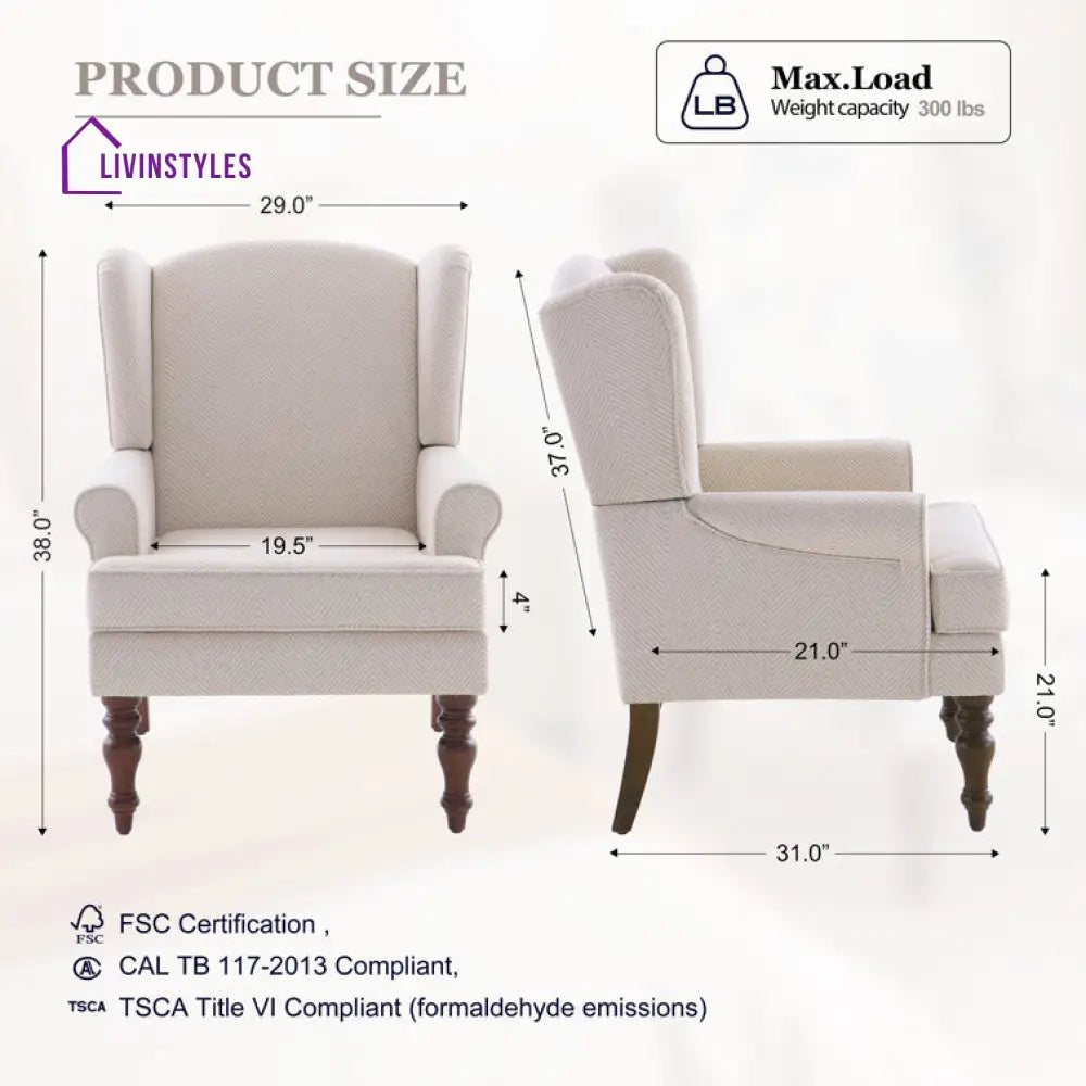 Gitali Solid Wood and Fabric Arm Chair | Living Room Chair | Lounge Chair