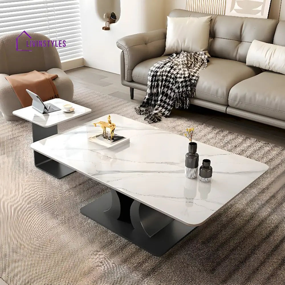 Gitali Stainless Steel Frame and Marble Top Coffee Table for Living Room