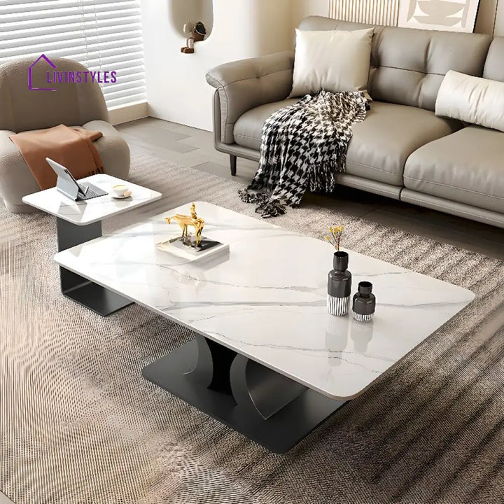 Gitali Stainless Steel Frame and Marble Top Coffee Table for Living Room