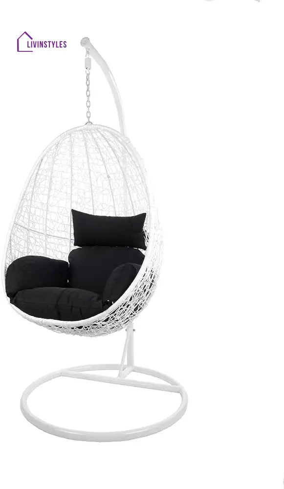 Giulietta Single Seater Hanging Swing With Stand For Balcony Garden Swing (White) - Black - Swings